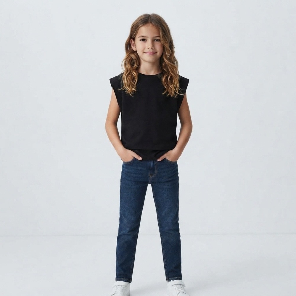 Zara Muscle Tee Kids Size 6-7 Black Excellent Padded Shoulder Sleeveless Top